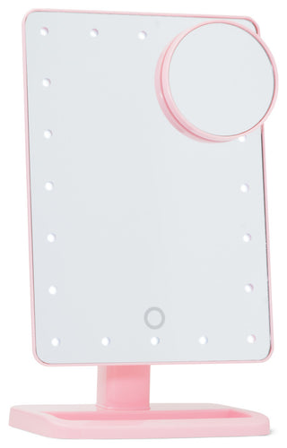Touch XL Dimmable LED Makeup Mirror with Detachable 5X Mirror, Pink