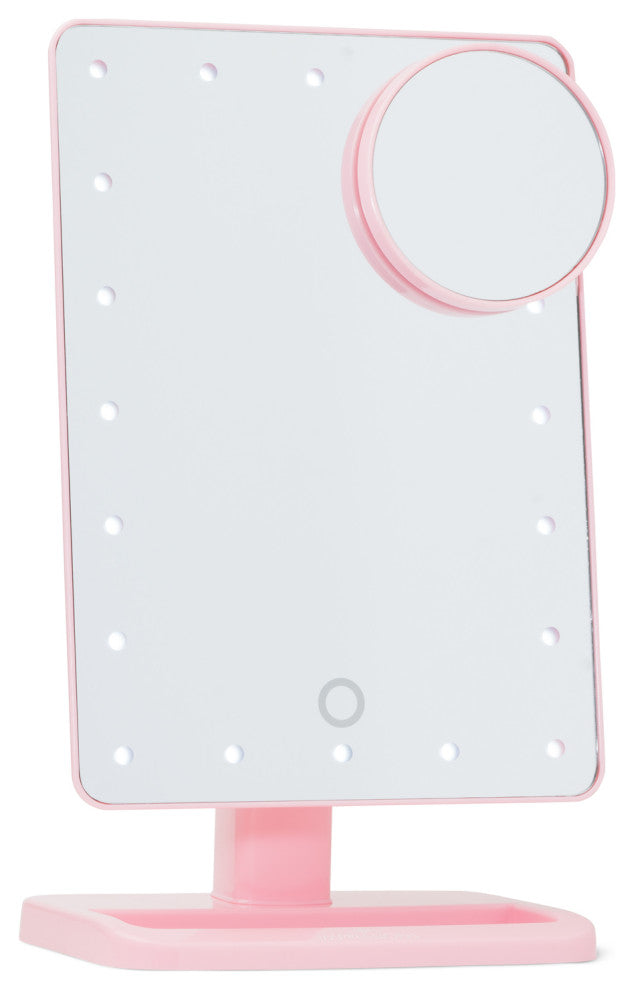 Touch XL Dimmable LED Makeup Mirror with Detachable 5X Mirror, Pink