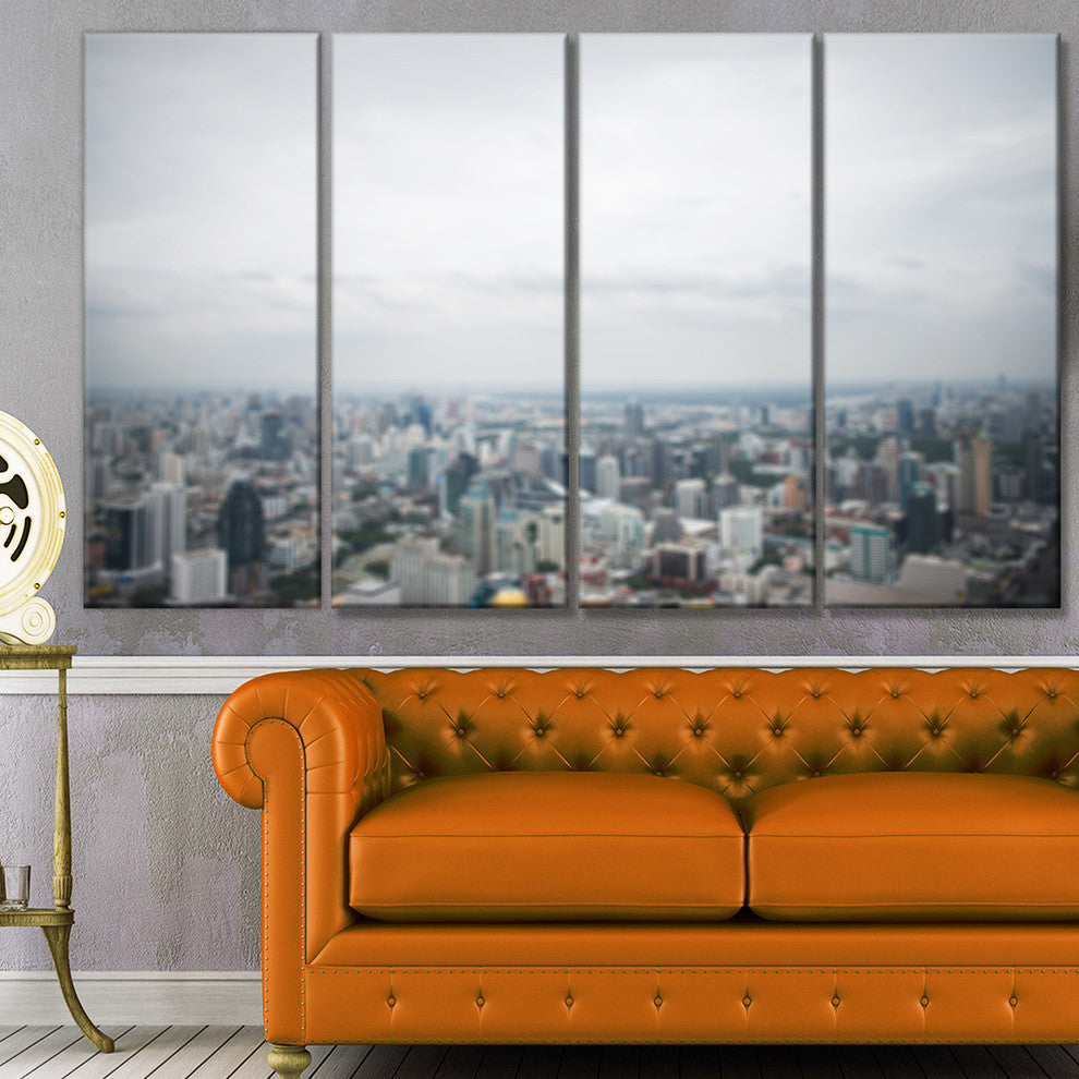 Panoramic Aerial View of Big City, Landscape Canvas Art Print, 48"x28", 4 Panels