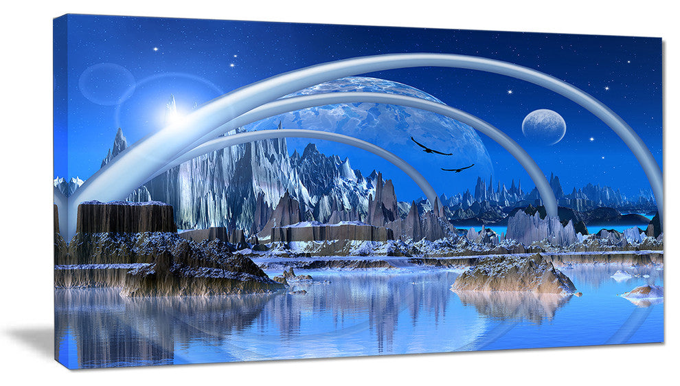 Blue Fantasy Landscape, Landscape Canvas Art Print, 40x20