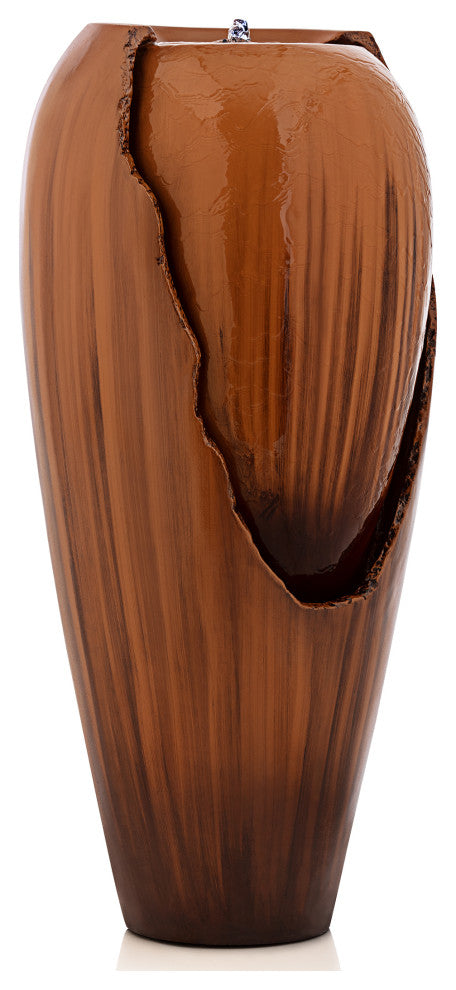 33" Tall Water Jar Fountain with LED Light, Brown