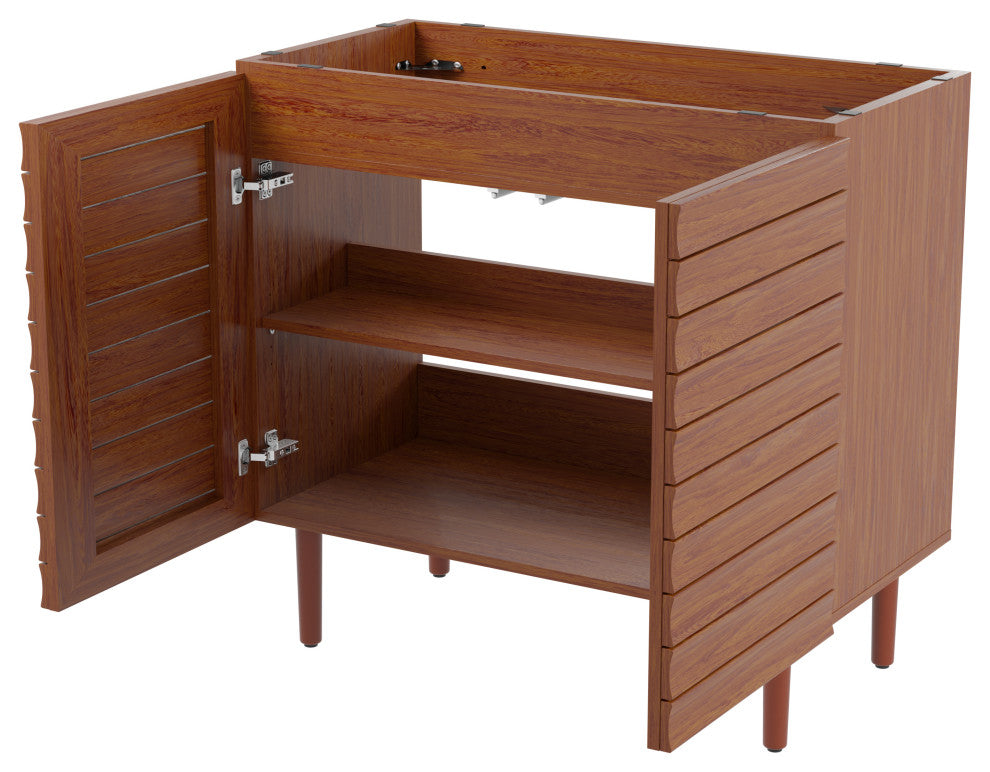 36" Modern 2-Shelf Bath Vanity Cabinet Only (Sink Basin not Included), Walnut