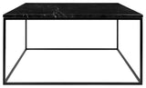 Modern Marble Top Minimal Metal Base Coffee Table, Black Marble/Black Base