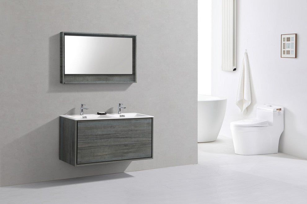 DeLusso 48" Double Sink Wall Mount Bathroom Vanity, Ocean Gray, Ocean Gray
