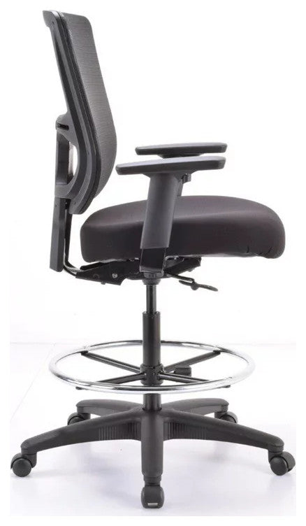 Multifunctional Office Drafting Chair, Adjustable Seat & Breathable Back, Black