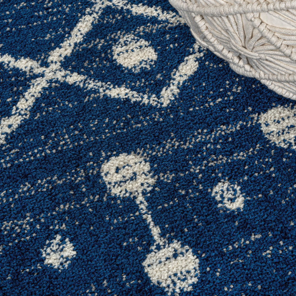 Aksil Moroccan Beni Souk Area Rug, Navy/Cream, 3 Ft. X 5 Ft.