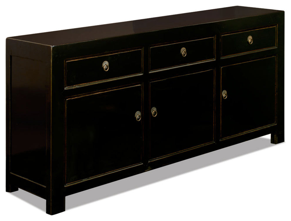Distressed Black Elmwood Chinese Ming Cabinet