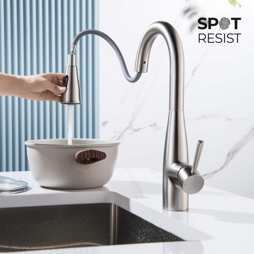 Bari Single Handle Pull Down Sink Faucet and Soap Dispenser, Brushed Nickel
