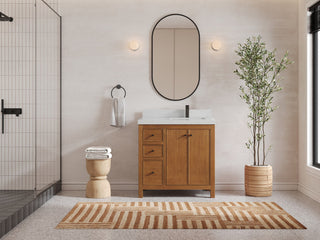 Chicago Venner Teak 36" Right Offset Vanity, Dark Natural 2" Carrara Quartz