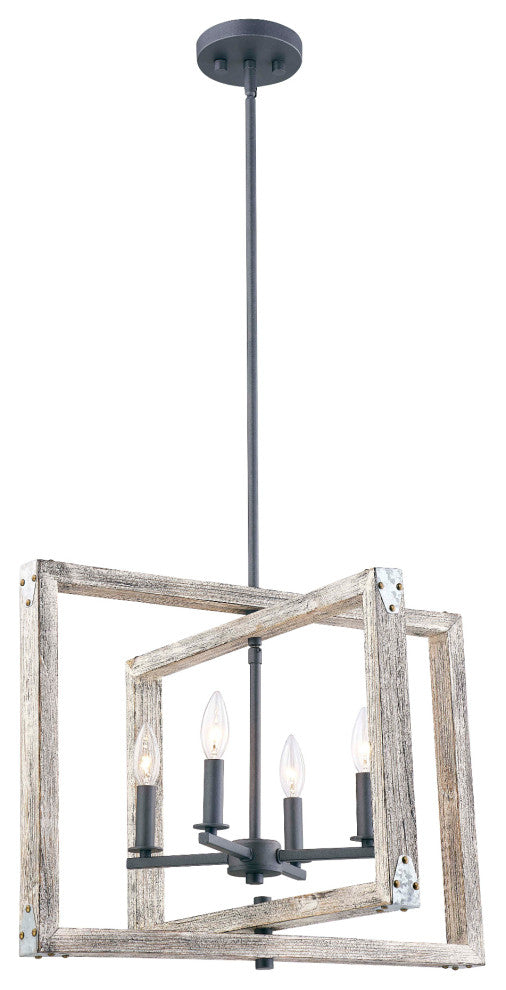 Rustic Wood In White Wash Color 4-Light Pendant, No Bulbs