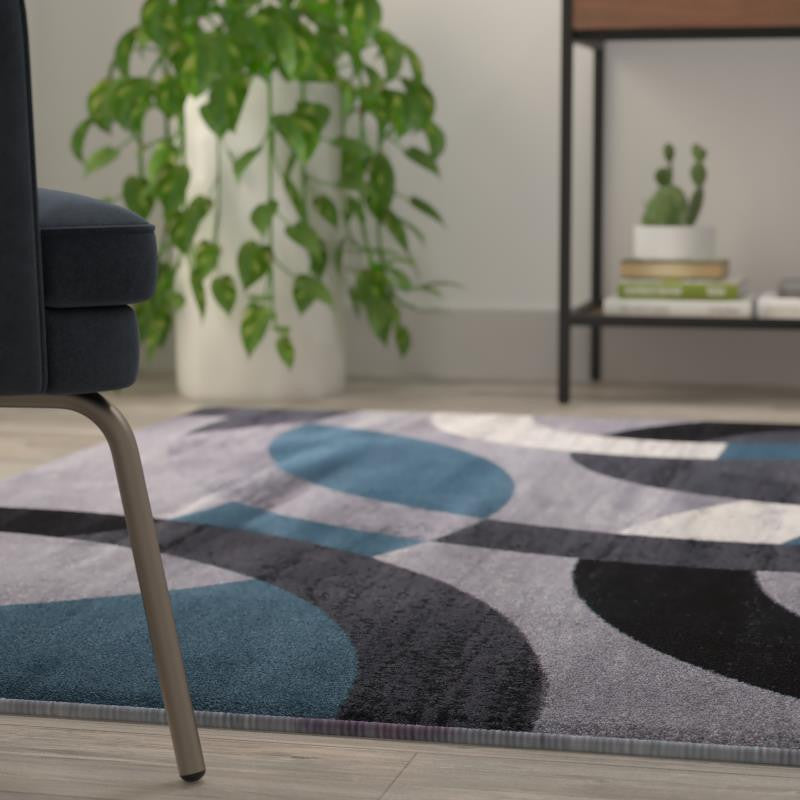 Harken Collection Geometric Olefin Area Rug with Jute Backing, Blue, 8' X 10'