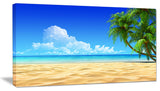 "Coconut Palms Bent into Beach" Seashore Art Canvas Print, 32"x16"