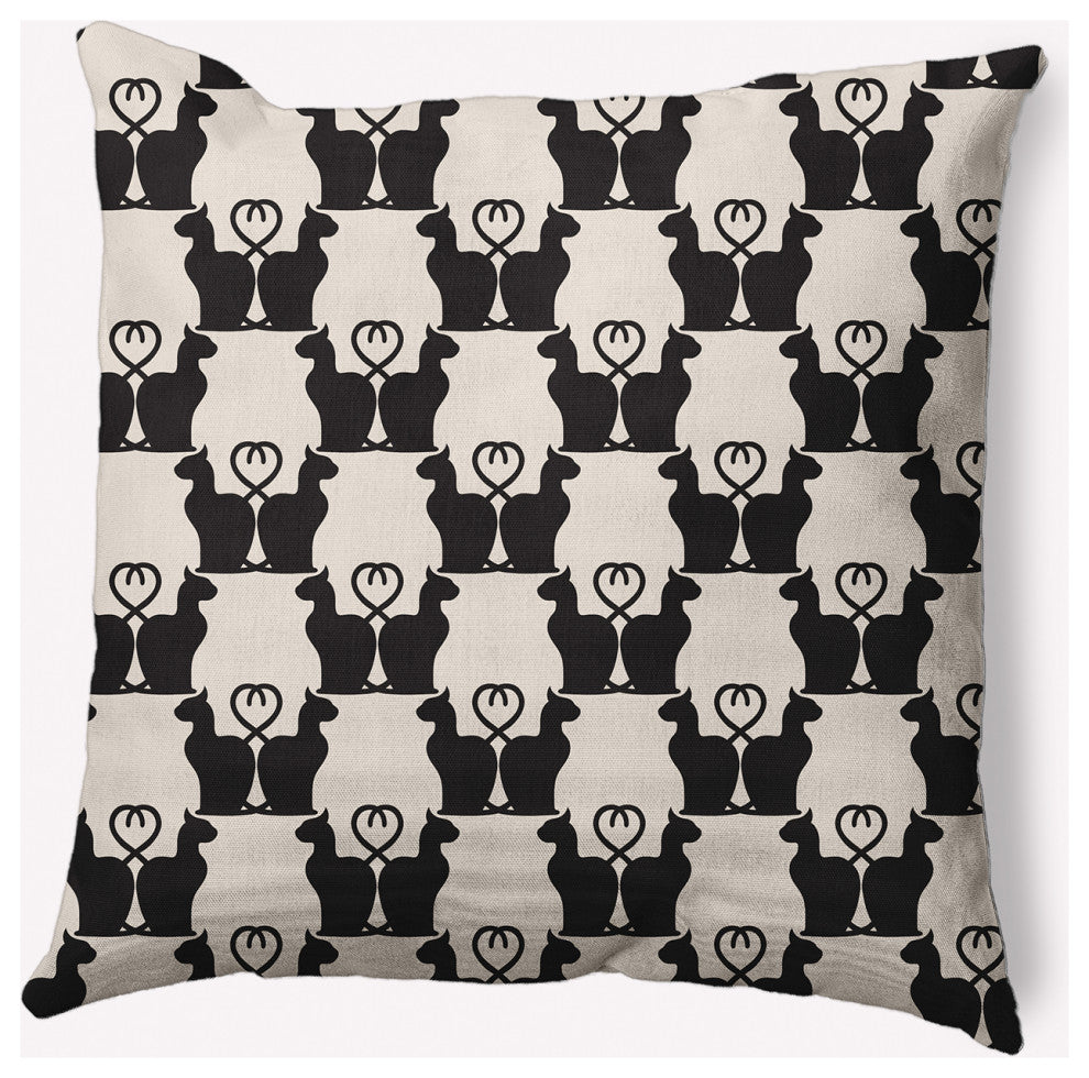 18" x 18" Cat Clowder Indoor/Outdoor Polyester Throw Pillow, Cream