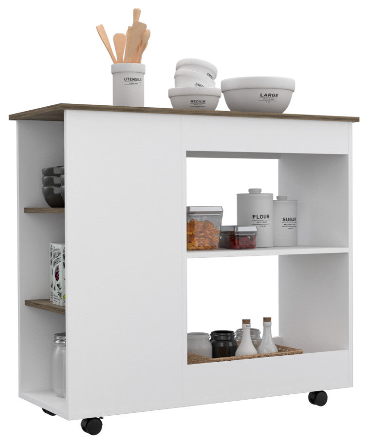Kitchen Cart Kamizaze, Kitchen, White / Dark Brown