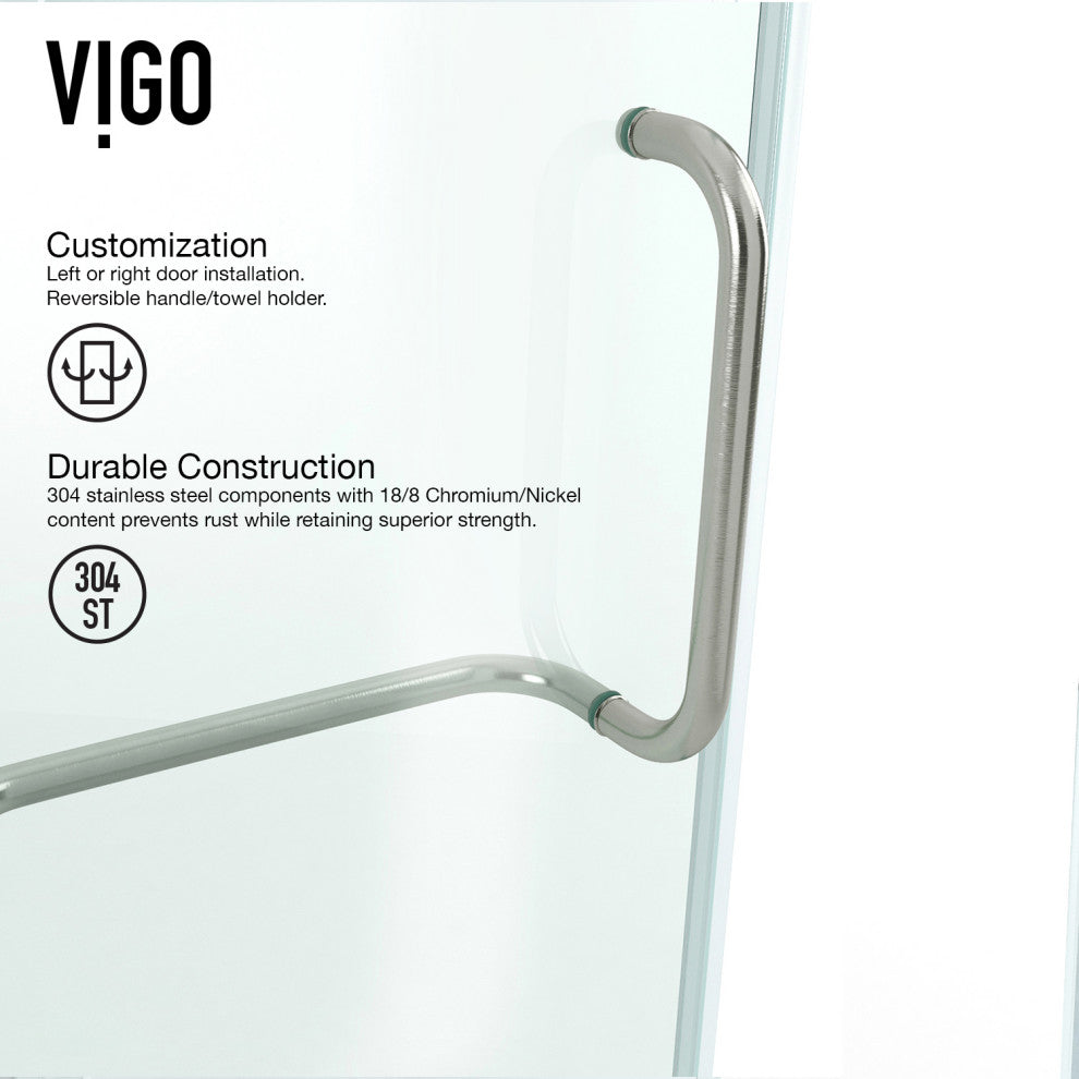 VIGO Piedmont Frameless Hinged Neo-Angle Shower Enclosure, Brushed Nickel, 38" D X 38" W, Without Base