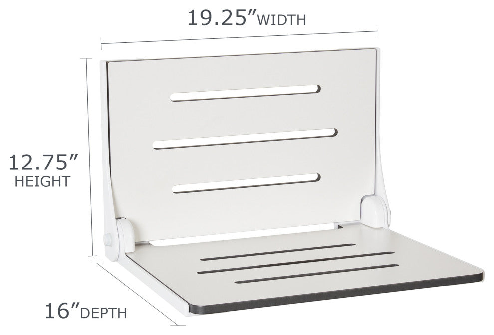 Silhouette Folding Wall Mount Shower Bench Seat, White Seat With White Frame