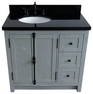 37" Single Vanity, Gray Ash With Black Galaxy Top, Left Doors/Left Oval Sink