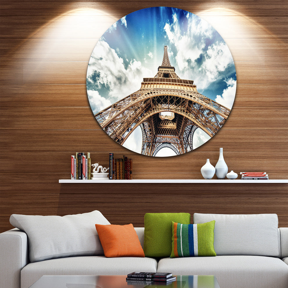 Eiffel Tower With Fast Moving Clouds, Photography Round Wall Art, 36"