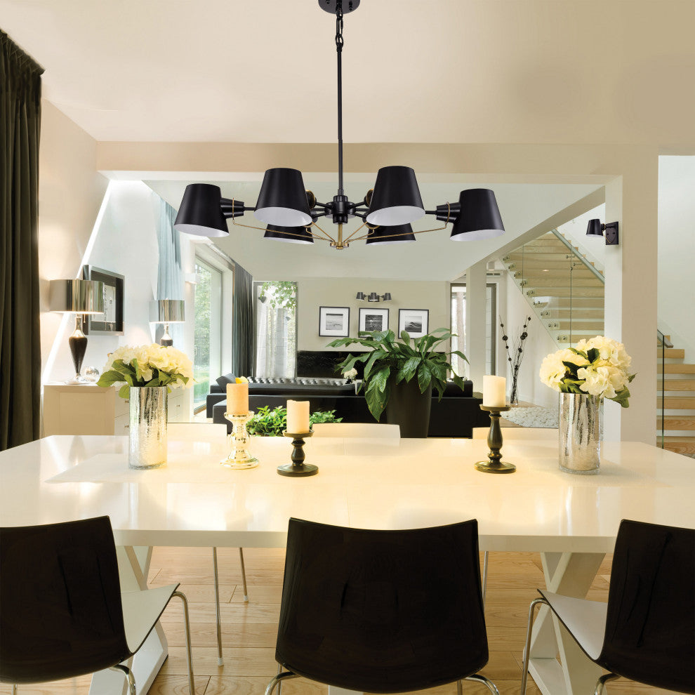 Baxter 6-Light Oval Chandelier, Black With Burnished Brass