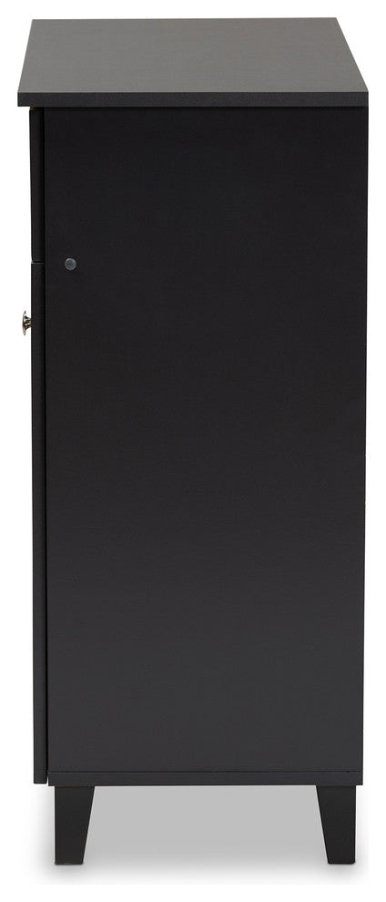 Aretha Dark Gray 4-Shelf Wood Shoe Storage Cabinet With Drawer