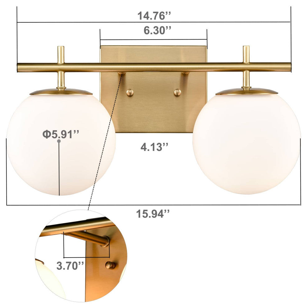 Modern Black Globe Sconce, Brass, 2-Light