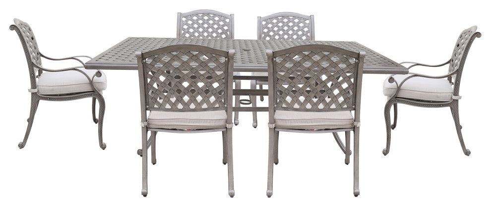 Carlsbad Cast Aluminum 7-Piece Rectangular Dining Set, Heritage Grey/Sand Dollar