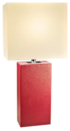 Elegant Designs Modern Leather Table Lamp With White Fabric Shade, Red