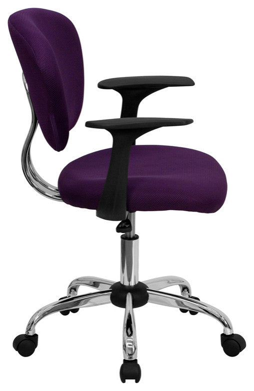 Mid-Back Purple Mesh Swivel Task Chair with Chrome Base and Arms