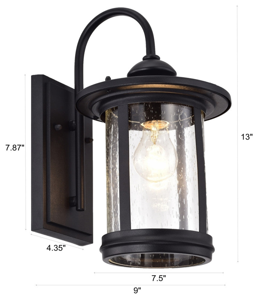 Cole Transitional 1 Light Textured Black Outdoor Wall Sconce 12" Height