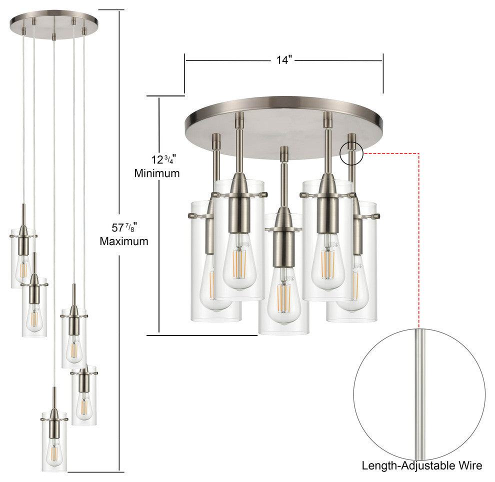 Effimero 5-Light Cluster Pendant, Brushed Nickel