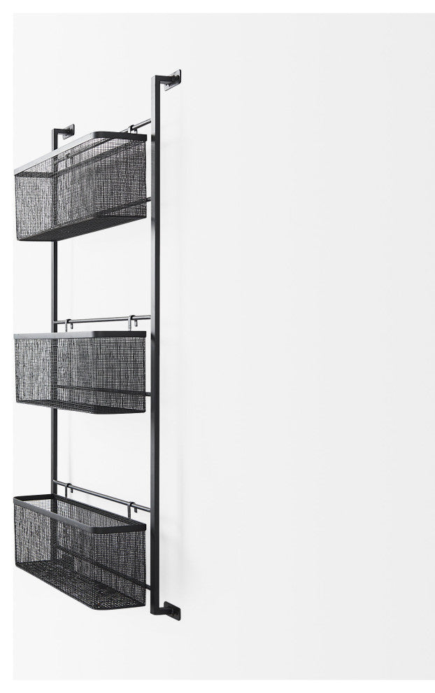 Macrinus Black Metal With Mesh Baskets Wall Mounted Shelving Unit