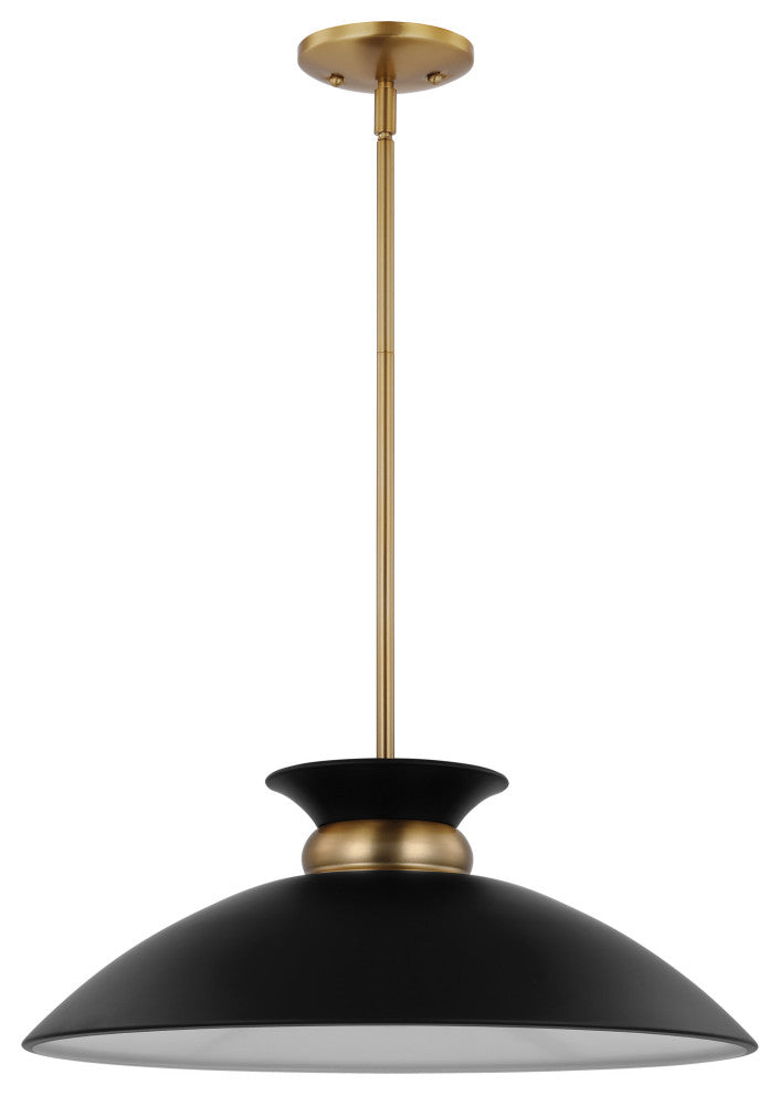 Perkins 1-Light Medium Pendant, Matte Black With Burnished Brass