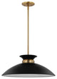 Perkins 1-Light Medium Pendant, Matte Black With Burnished Brass