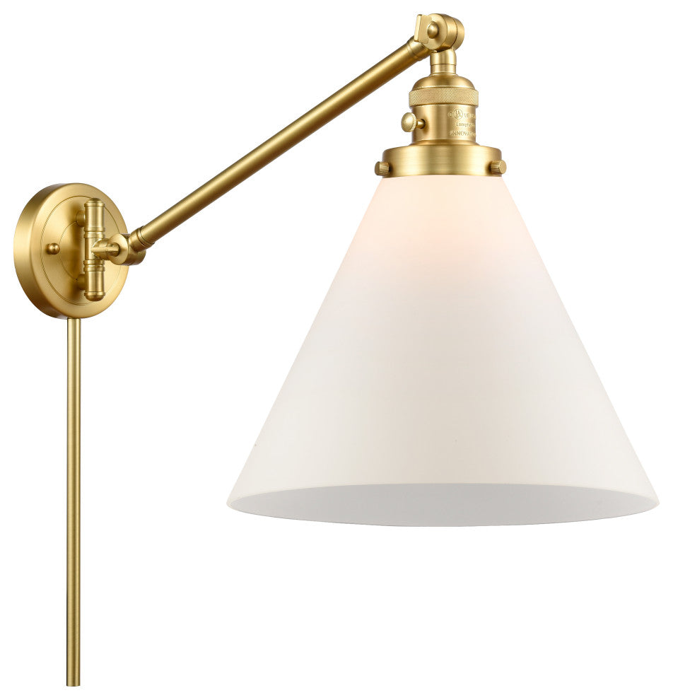 Cone Swing Arm With Switch, Satin Gold, Matte White, Matte White