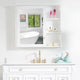 Solid Wood Bathroom Medicine Cabinet With Silver Coated Mirror, White, 34"x30"