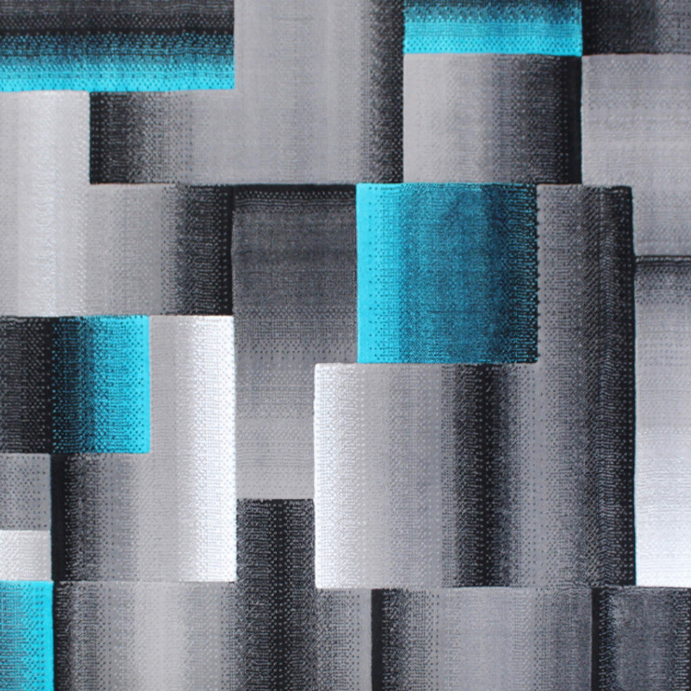 Elio Collection Color Blocked Area Rug, Turquoise, 8' X 10'