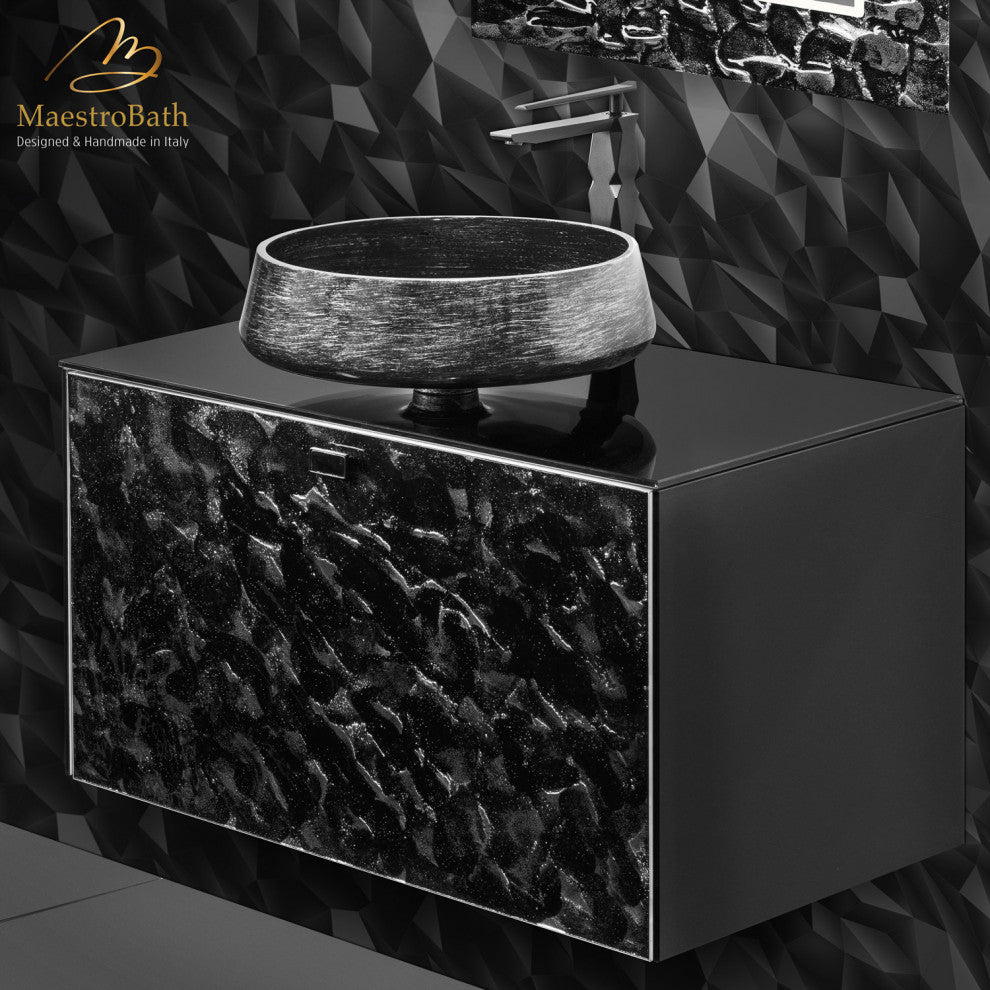 Kara Luxury Murano Glass Single Bathroom Vanity 32", Black