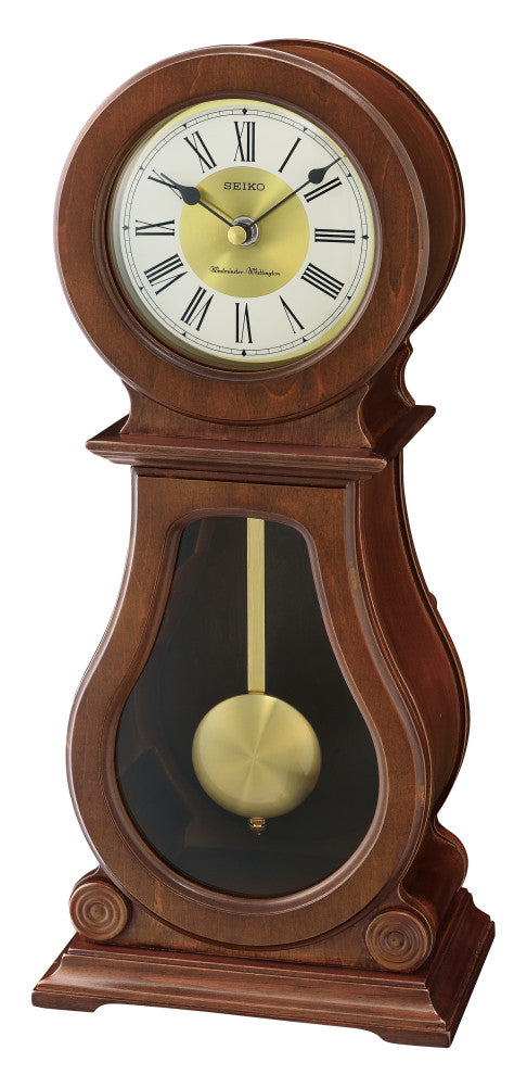 Seiko Clocks, Rounded Wood Finish Clock With Chime and Pendulum