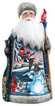 Artistic Wood Carved Snowman and Birds Santa Claus Sculpture