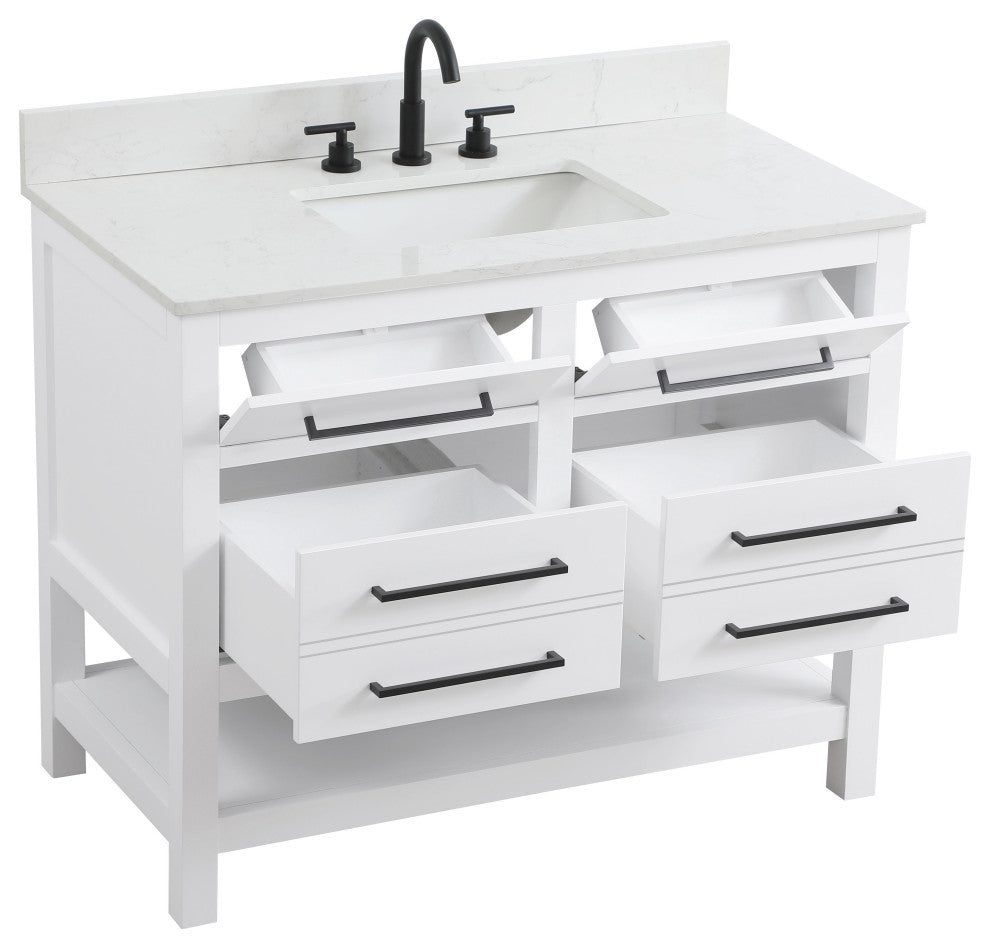 Home Living 42" Single Bathroom Vanity, White With Backsplash