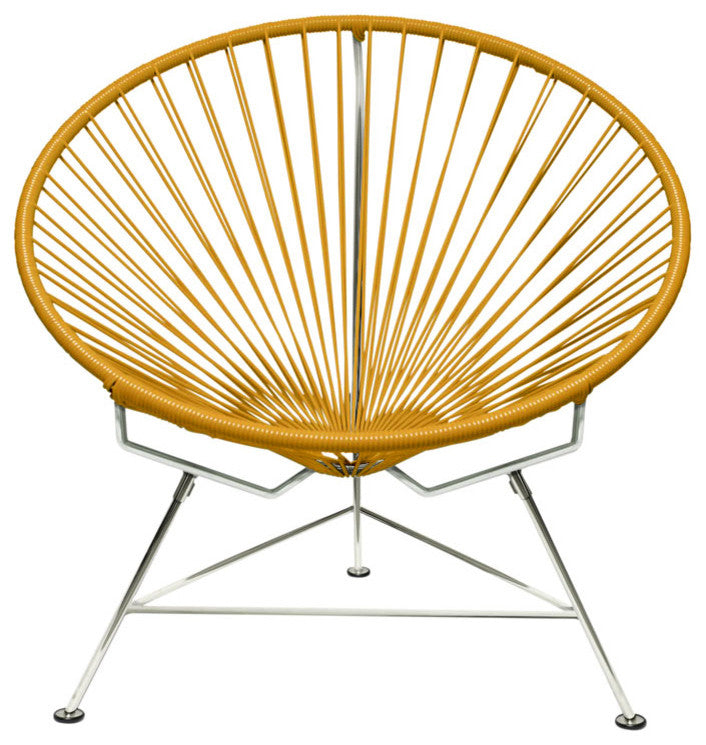 Innit Indoor/Outdoor Handmade Lounge Chair, Caramel Weave, Chrome Frame