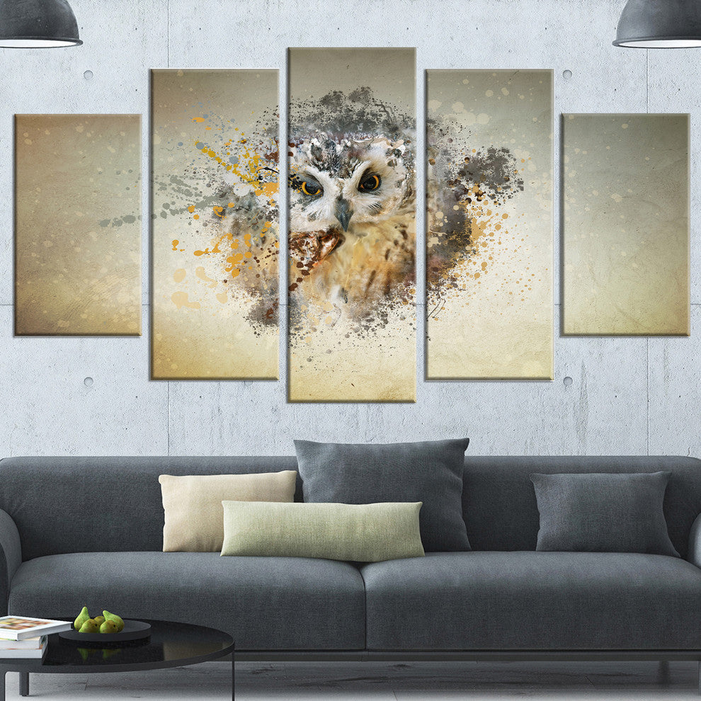 Large Gracing Owl, Animal Canvas Wall Art, 60"x32", 5 Panels
