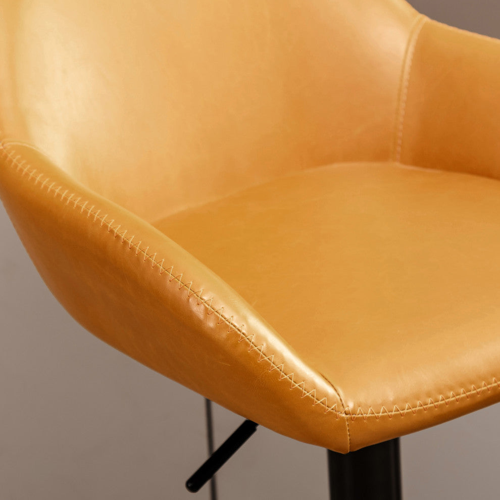 Set of 3 Adjustable Swivel Bar Stool, Mustard Yellow