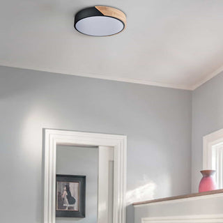 Modern LED Flush Mount Ceiling Light 2-Pack,Black and Wood Finish