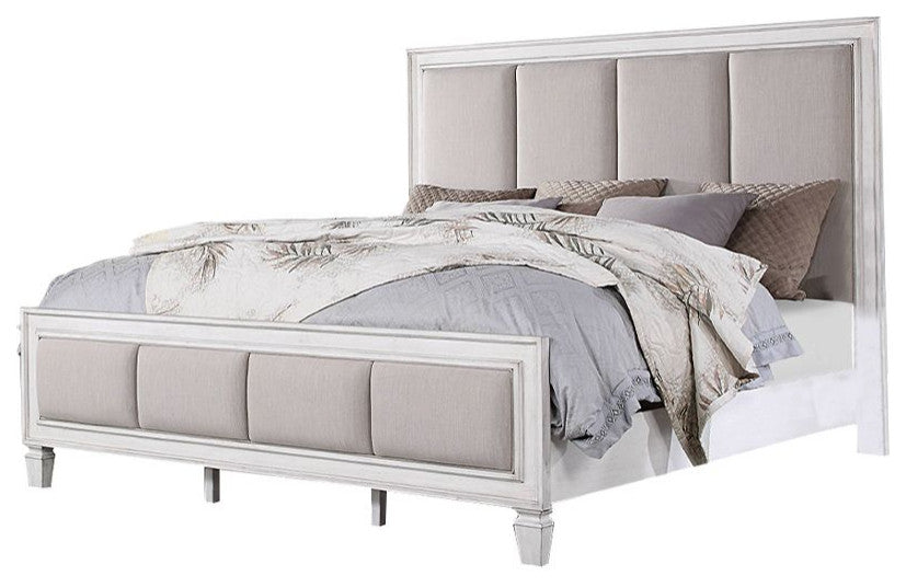 ACME Katia Eastern King Bed, Gray Linen and White Finish
