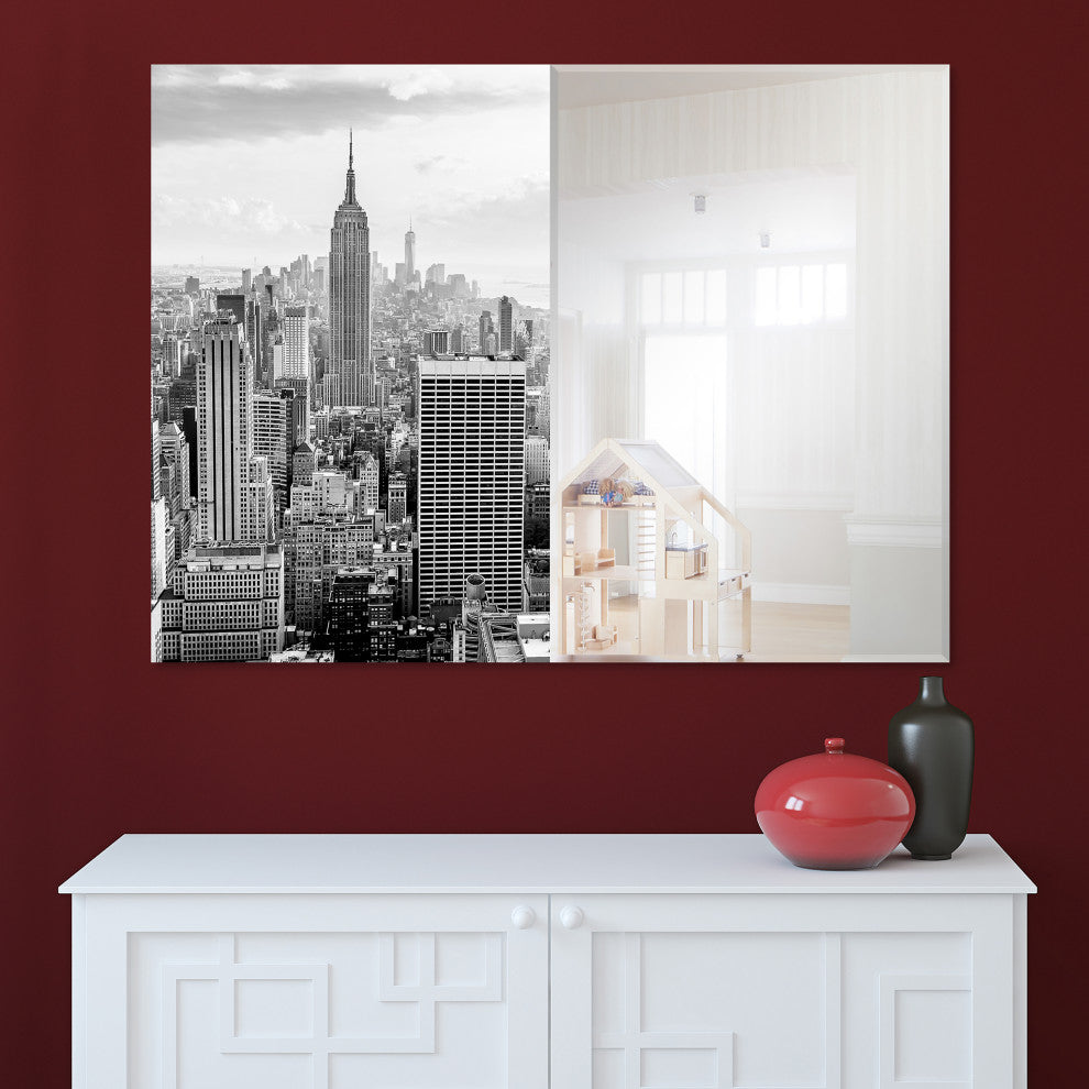 Beveled Wall Mirror on Free Floating Tempered Glass 48"x36", My New York