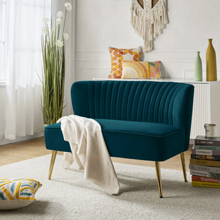 Velvet Tufted Loveseat Sofa With Golden Base, Teal