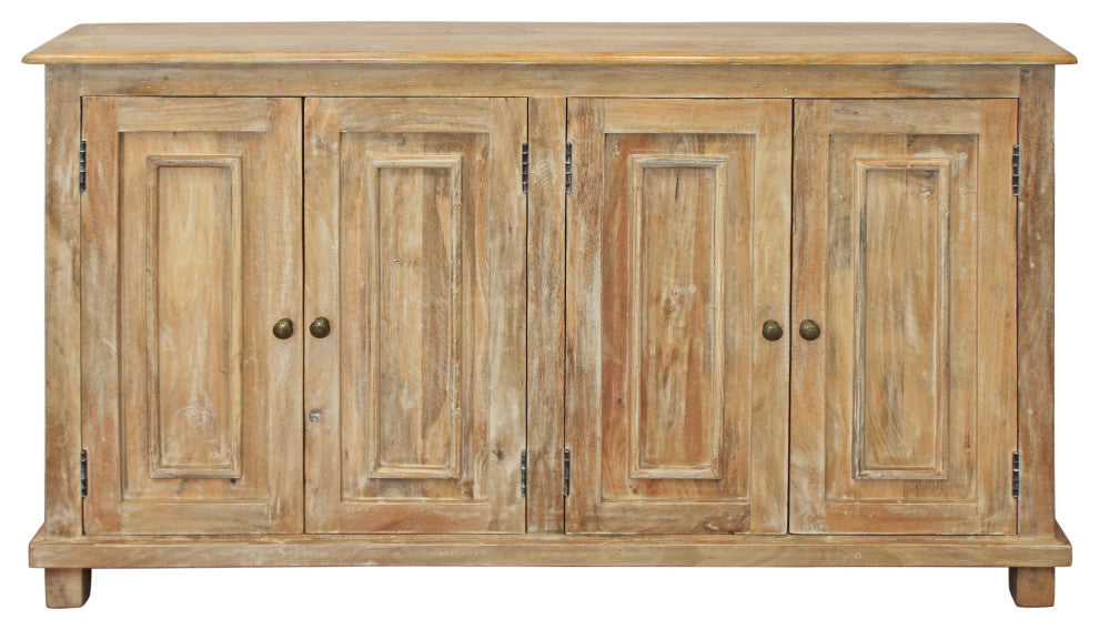 Bayside Jensen 4-Door Solid Wood Sideboard, Distressed Natural Finish