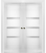 Interior Double Pocket Doors 36x96 in Opaque Glass | Sete 6900 White Silk