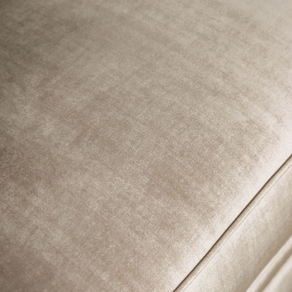 Chenille And Wooden Love Seat with Bench Style Cushion Design, Champagne